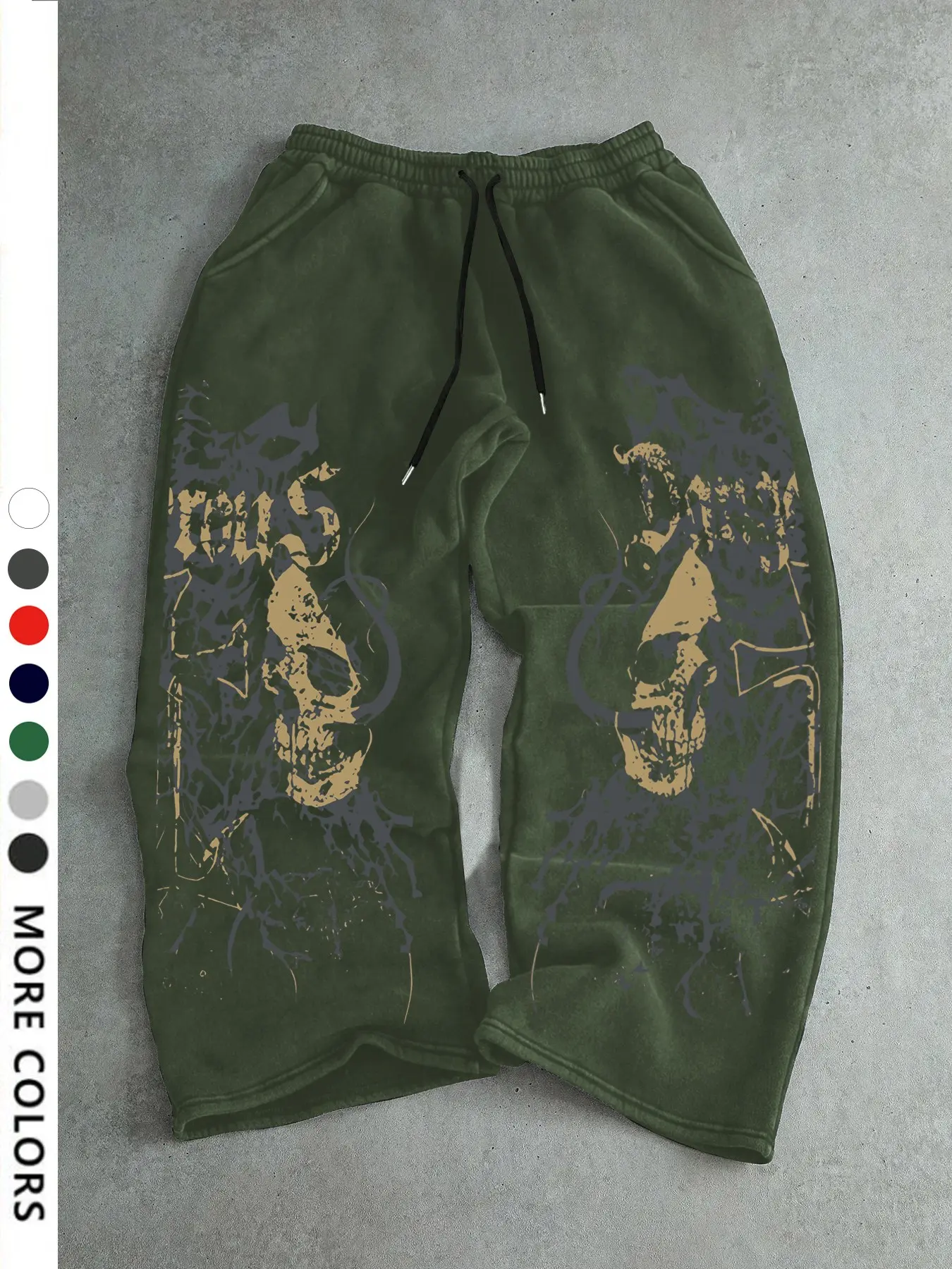 Men's Casual Sporty Long Pants, Skull Pattern Print, Drawstring Wide Leg, Loose-Fitting, All Seasons, Graphic Style