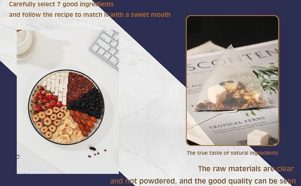 JuXingPu Suanzaoren Fulung and Lily Tea - Contains Sour Jujube Seeds Mulberry Lily Poria Red Dates Double-Petal Red Rose Gardenia Flower for Health Benefits from China