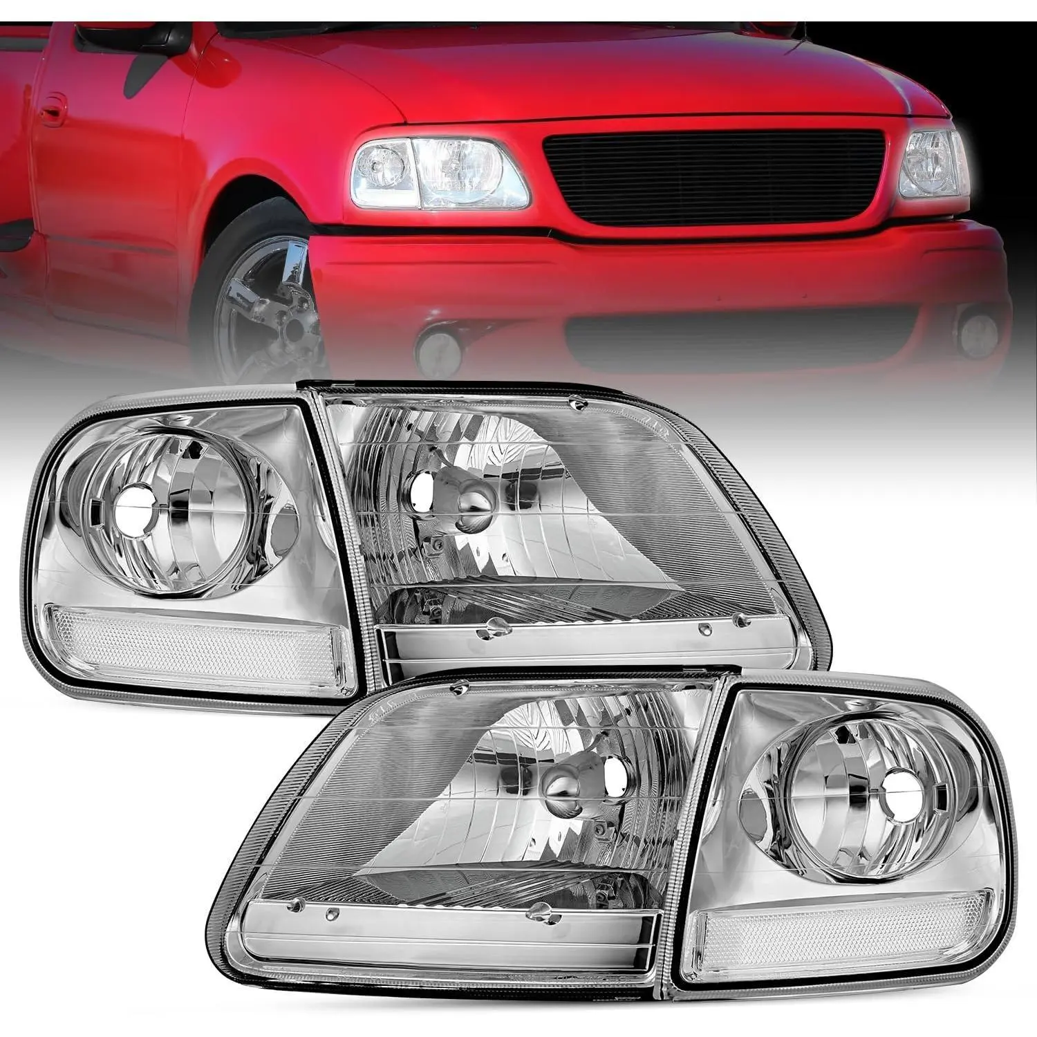 Nilight 1 Pair Set LED Headlight Assembly, Brightening Waterproof IP65 Rated Chrome Housing with Anti-Fog Vent, Adjustable Temperature Night Driving Accessories Compatible with 1997-2003 Ford F-150, Expedition