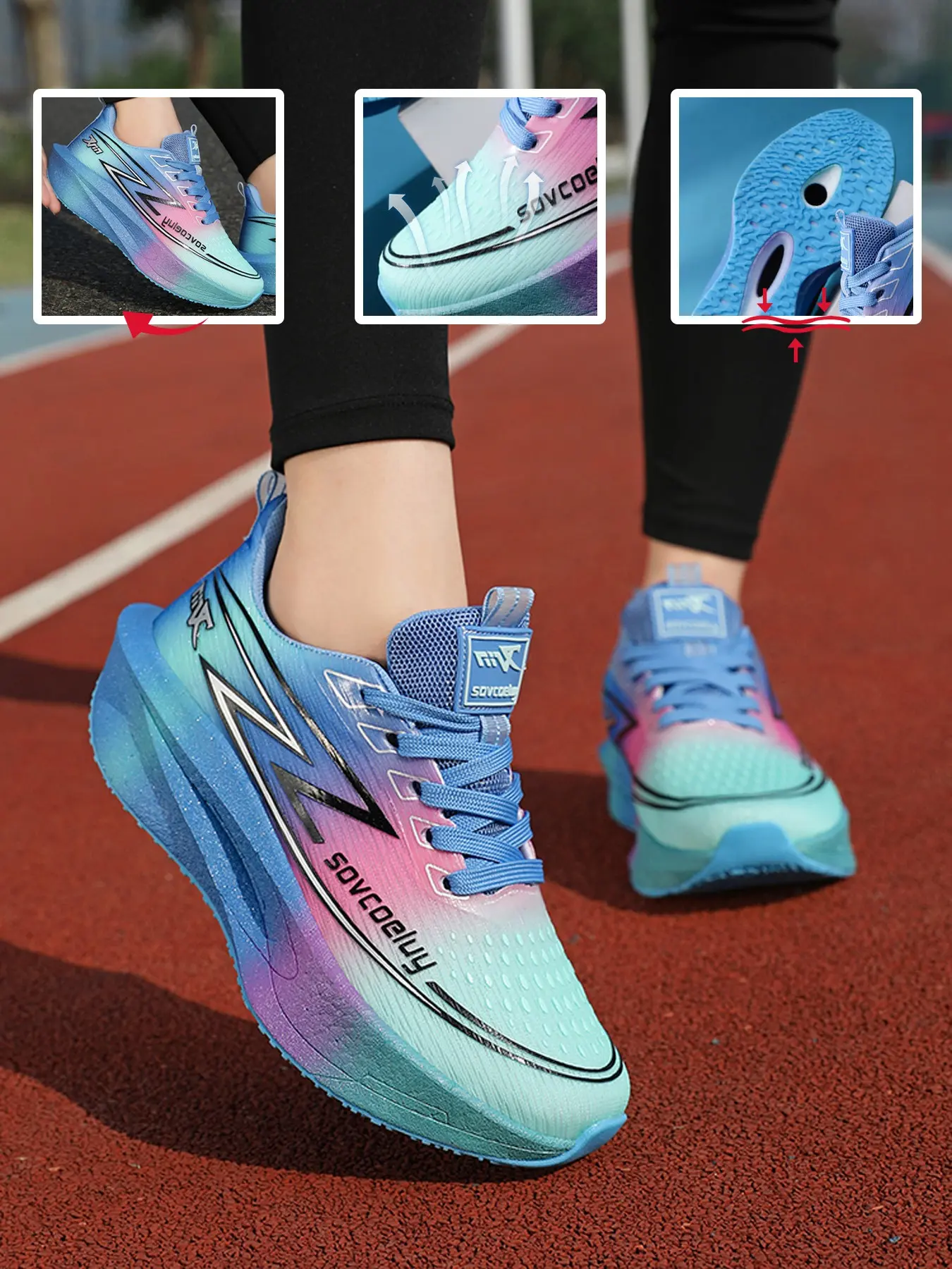 High Elastic Shock Absorption Trendy Sporty Running Shoes for Women, Gradient Color Design, Breathable Running Sneakers, Breathable Mesh, Comfortable Durable Sole, Unisex, All-Scene Use