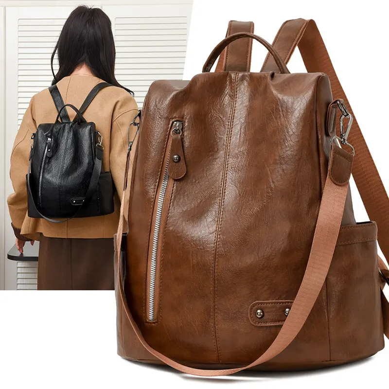 Women's Chic PU Leather Small Anti-Theft Backpack - Lightweight, Buckle Straps, Plain Design, Unisex, Casual Daypack for Students & Daily Use, Small Backpack