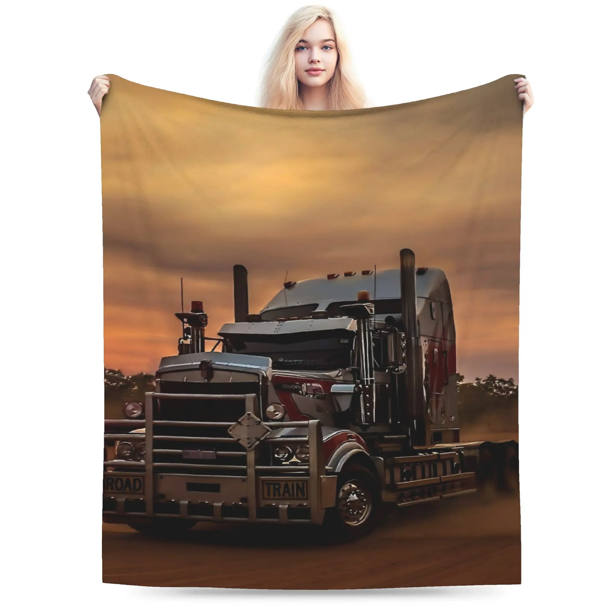 PETERBILT themed soft flannel blanket with semi-truck design - suitable for home, office, camping, and travel - suitable for both men and women