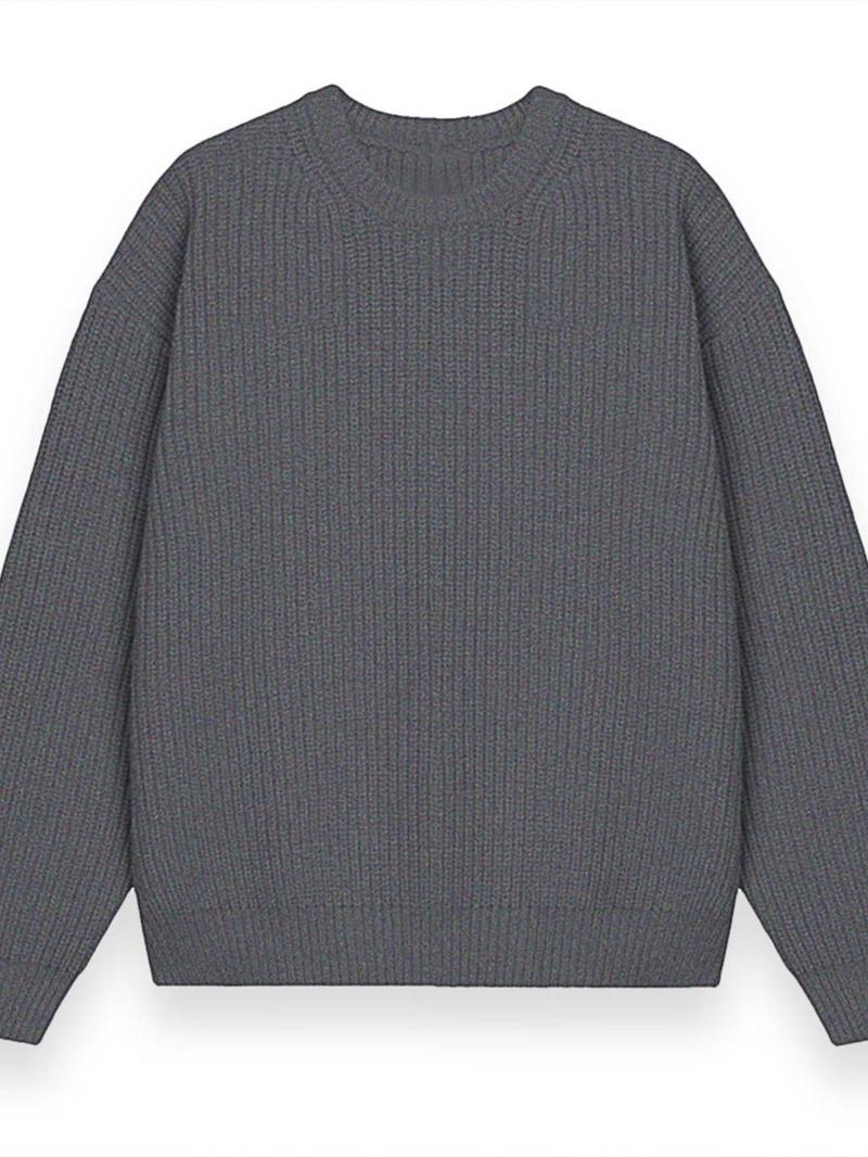 Men's Solid Drop-Shoulder Cable-Knit Sweater, Loose Casual Long-Sleeve Round-Neck Jumper for Fall & Winter, Fashion Knitwear for Daily Wear