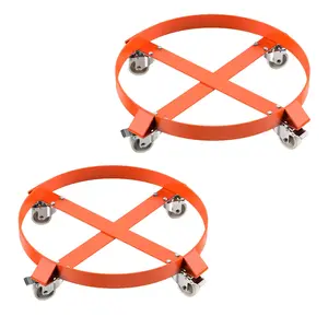 GARVEE Heavy Duty Drum Dolly Collection: 55 Gallon Capacity with Non-Tipping Design, Available in Two-Piece and Single-Piece Options, Featuring 4 or 5 Durable Caster Wheels for Easy Mobility and Steel Frame Construction.