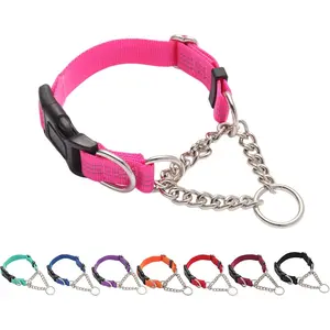 Dog Collar with Quick Release Buckle Steel Chain No Pull Training Reflective Collar for Medium Large Dogs(Pink, Medium)