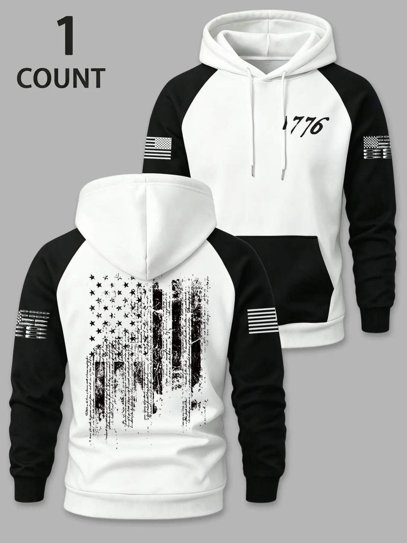 Men's Casual Patchwork Hoodie, Fitted Long Sleeve, Perfect for Fall & Winter Outdoor Wear, Comfortable and Stylish Design