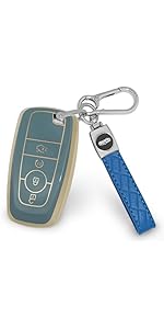 for Chevy Key Fob Cover Blue Car Key Cover Suitable for 2016-2021 Chevy Malibu Blazer Equinox Trailblazer Camaro Traverse TPU 5 Buttons Key Fob Shell for Chevy with Leather Keychain