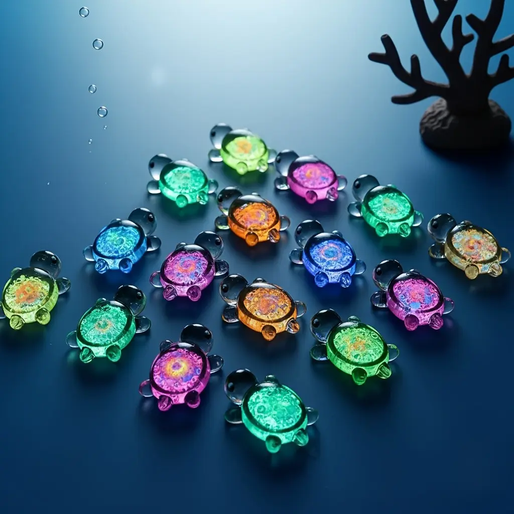 10 fluorescent turtle ornaments, acrylic fluorescent material, DIY jewelry making cute little turtles, necklaces, office decorations, fish tank decorations, birthday gifts