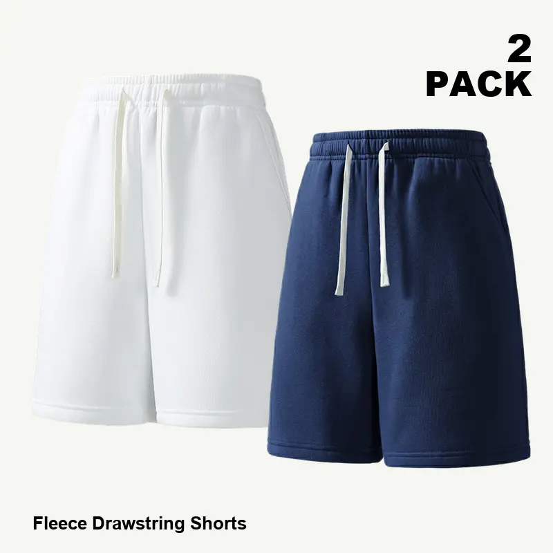 2-Pack Men's Relaxed Casual Shorts Set, Assorted Solid Color Drawstring Elastic Waist Mid-Thigh Loose Fit Lounge Sweat Shorts with Side Pockets for Summer Daily Streetwear and Travel