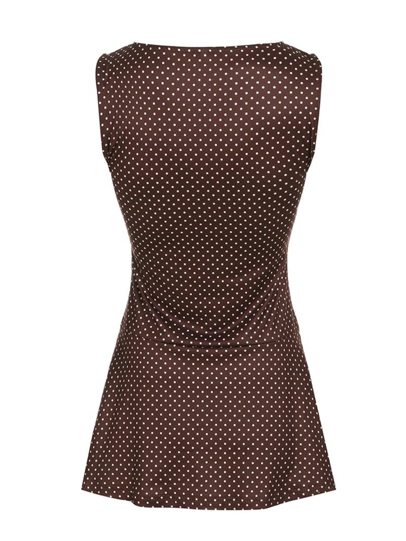 Women's Polka Dot Print Round Neck Dress, Fashion Casual Sleeveless Dress for Daily Outdoor Wear, Ladies Dress for Summer, Casual Dresses