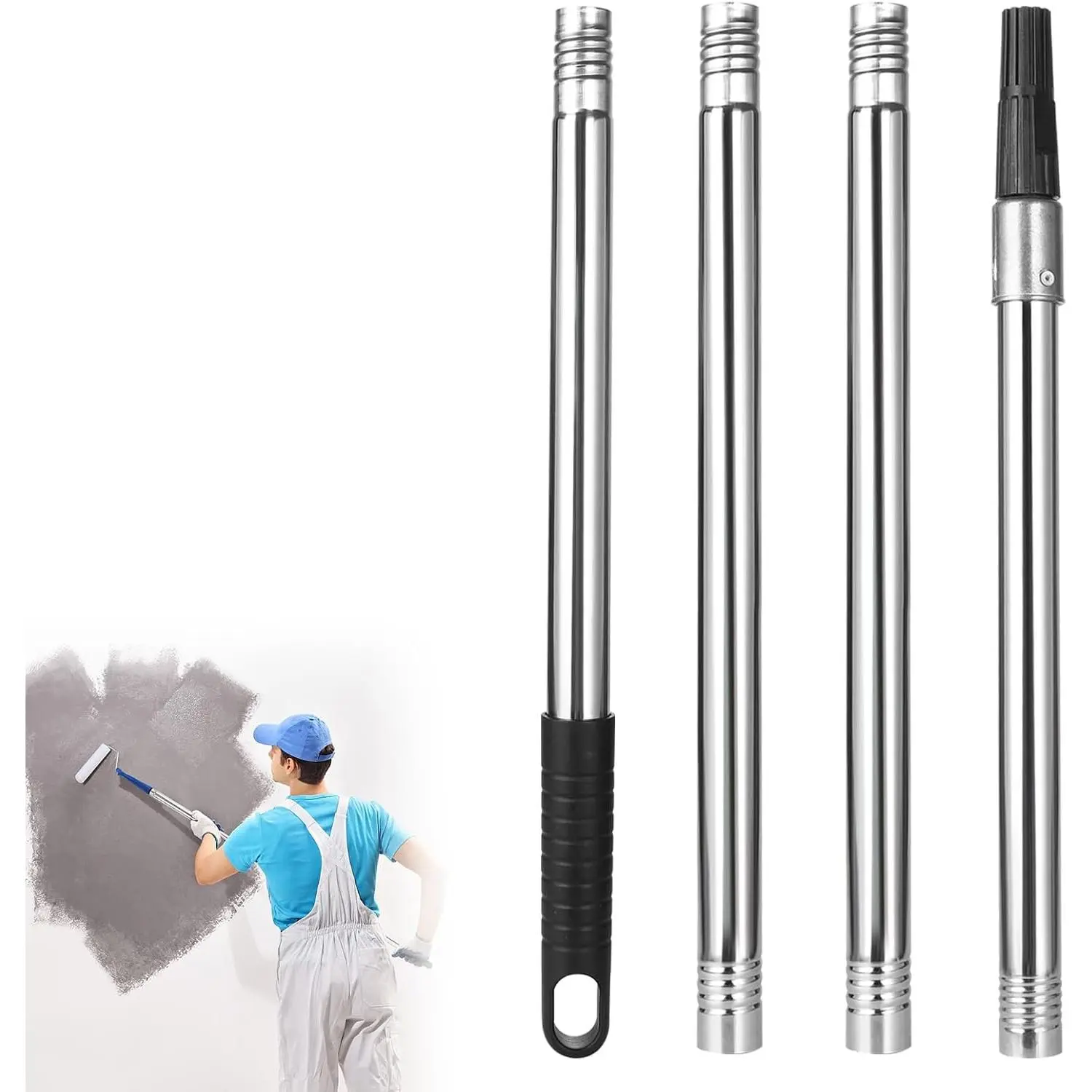 Extension Pole 1.3-4.8 ft Long  Roller Telescopic Extendable Poles Multi-Purpose Telescoping Pole Lightweight Sturdy Painters Pole