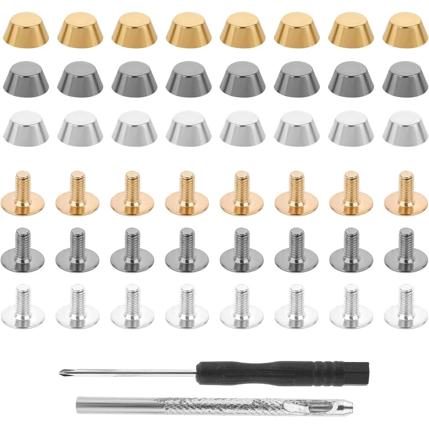 26Pcs Brass Screw-Back Flat Head Metal Stud Rivet Handbag Purse Feet Nailhead Studs for Leather Craft DIY Purse Handbag Bag Making