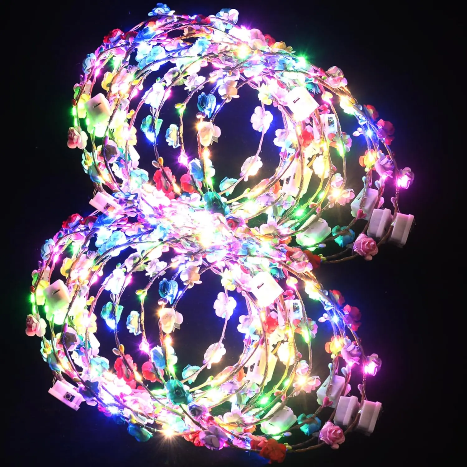 20 Pcs LED Flower Crowns Headbands,Light Up Headbands For,Glow In The Dark Headband Wreath,Suitable For Birthdays,Weddings, Halloween, Christmas, Role-Playing, Beach Parties
