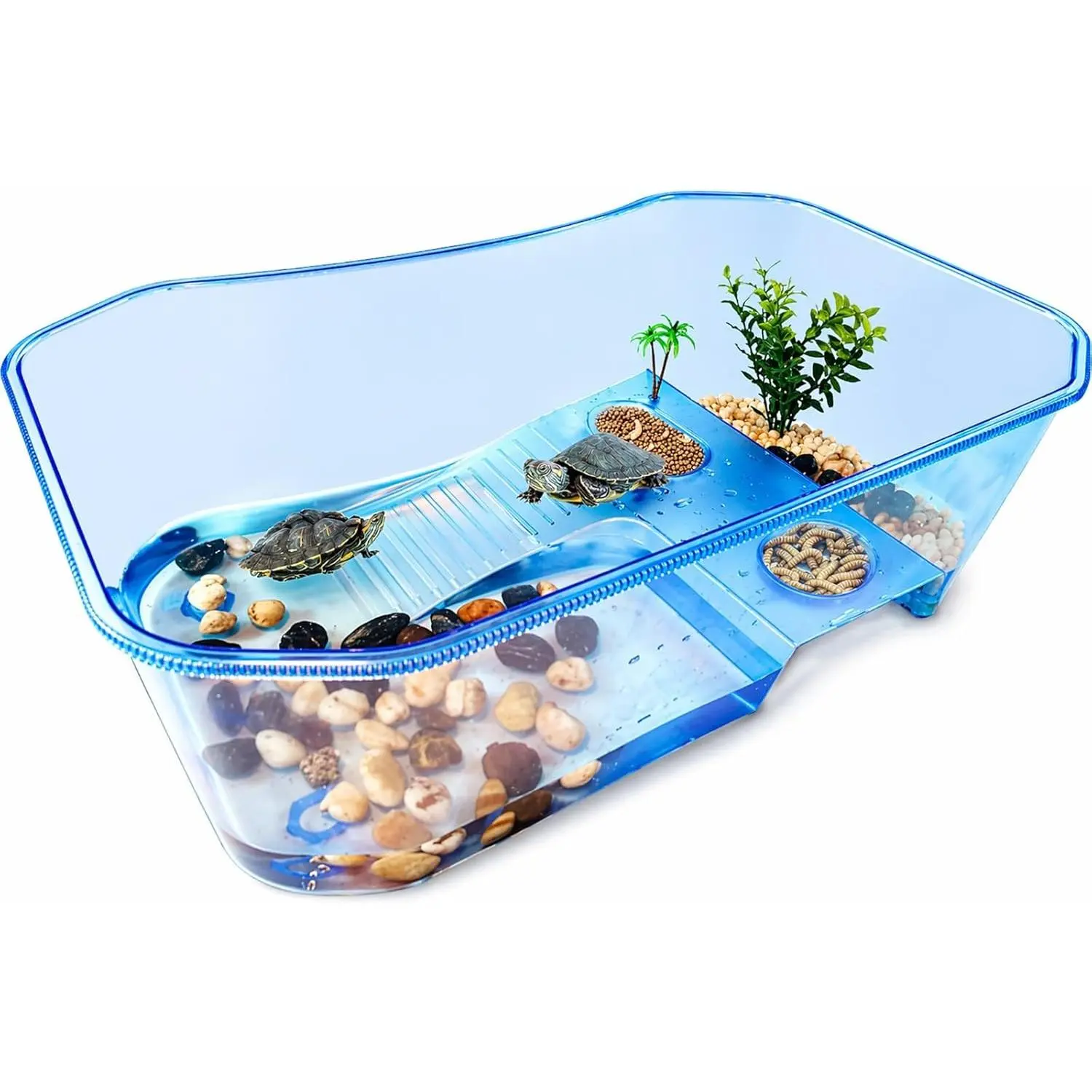 Turtle Tank Aquarium - Reptile Habitat, Turtle Habitat, Reptile Aquarium Tank for Crayfish Crab (Excluding Accessories) Blue