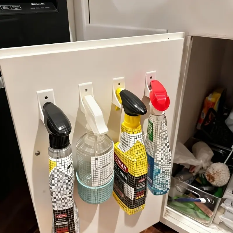4-Pack Wall-Mounted Spray Bottle Rack, Multi-Functional Organizer for Kitchen and Bathroom, Space-Saving Cleaning Solution