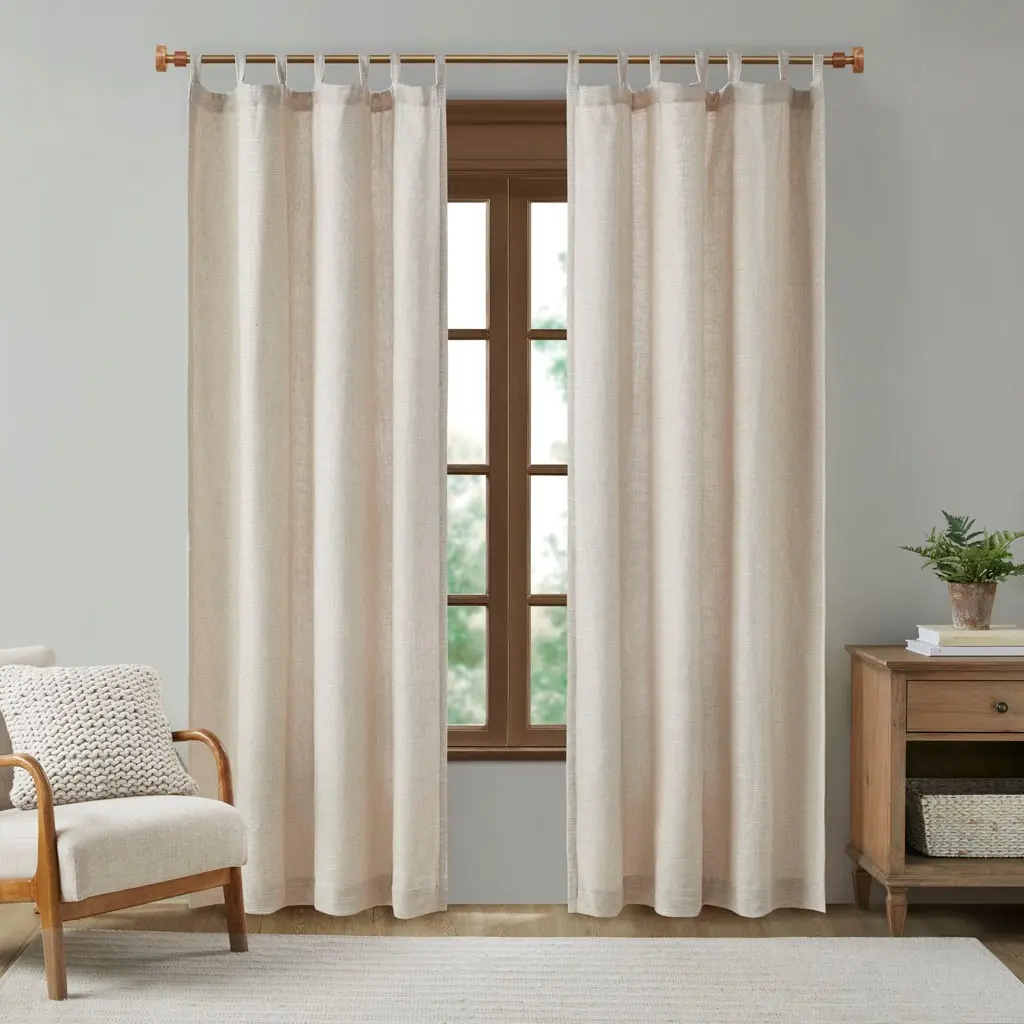Nokaa Faux Linen Tab Top Fleece Lined Curtain Panel - Single Panel Window Treatment for Living Room Bedroom, Light Filtering Privacy Drape, Thermal Insulating Home Decor, Natural 50x84 Inches