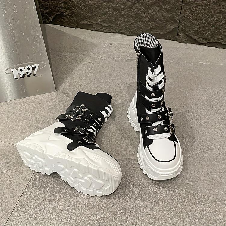 Chunky Platform Thick-Sole Height Increase 1.38 1.97 Lift Lace-Up Round-Toe All-Season All-Terrain Traction Low Heel Rubber Sole Fabric Upper Casual Athletic Wear Brown Black Easy-Clean Hand Washable