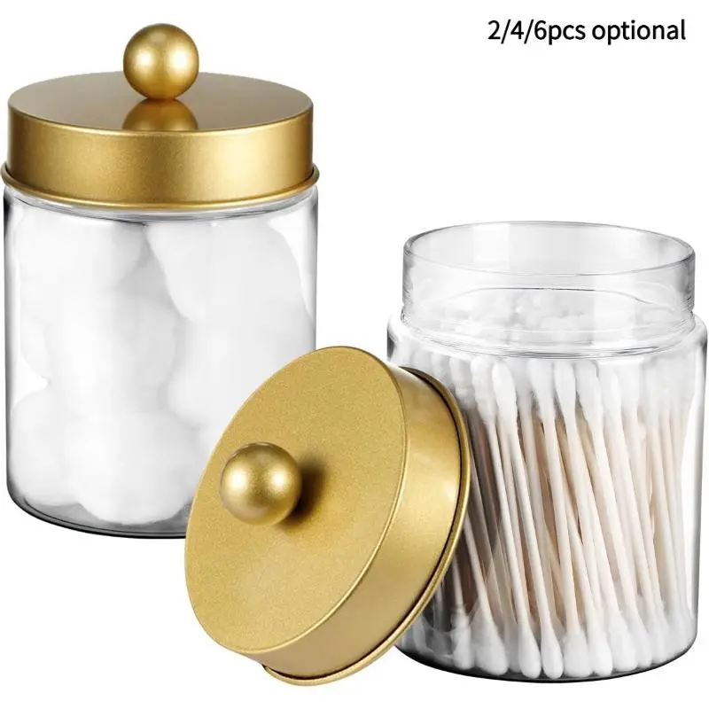 Bathroom Vanity Storage Box Set, Plastic Acrylic Jar Accessories, Bathroom Organizing Accessories, Organizer for Makeup Sponge, Cotton Swabs, Dental Floss, Paper Clips, Bathroom Organizer Supplies