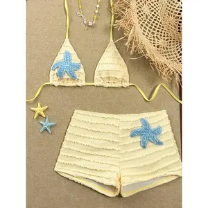 New Arrival Sequined Starfish Tie-Side Bikini Set, Split Swimsuit for Beach Vacation