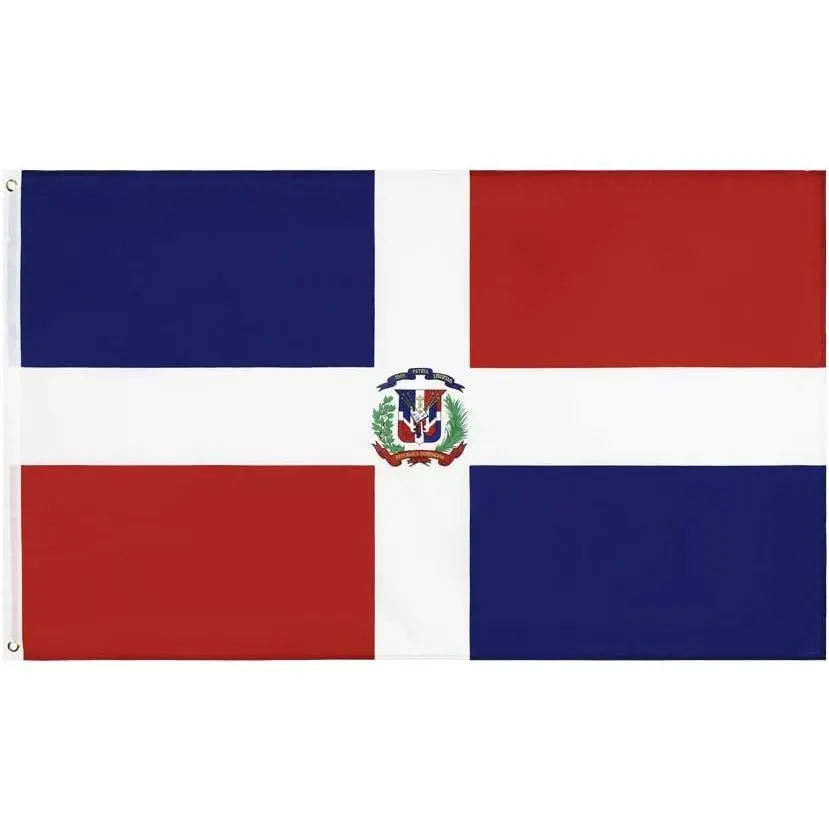 Dominican Republic National Flag Cross Split Blue Red Squares Central Colorful National Coat Of Arms Caribbean Patriotic Parade Banner