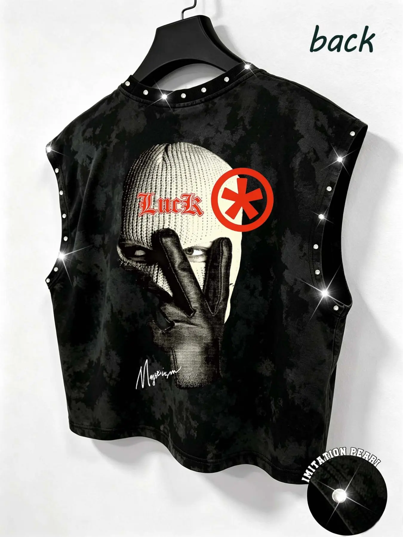 Men's Y2K Punk Style Sleeveless Short Vest, Loose Cut Armored Jacket, Tie-Dye Back Print, Streetwear Festival, Lightweight Summer Top, Menswear