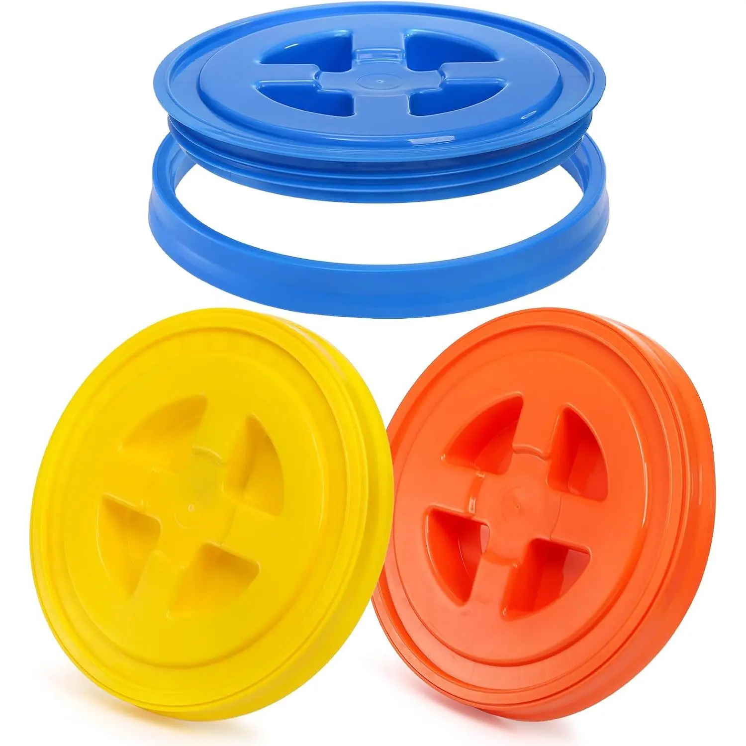 3 Pieces 5 Gallon Bucket Lids, 12 Inch Plastic Screw Top Seal Lids, Leak-proof Reusable Bucket Twist Lid Caps for Pet Food, Grain, Paint Storage Buckets, 3 Colors