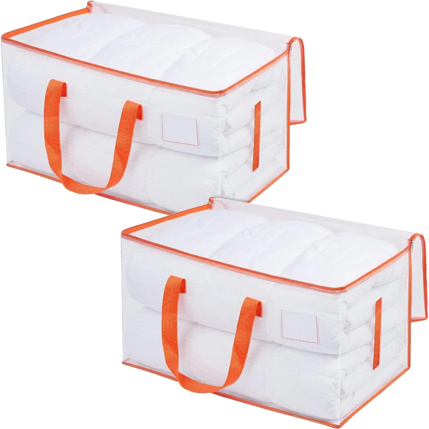 2-Pack Clear Moving Bags Heavy Duty Extra Large, Storage Totes with Reinforced Handles & Label Pocket, Transparent Packing Containers for College Dorm, Clothes, Bedding, Home Organization