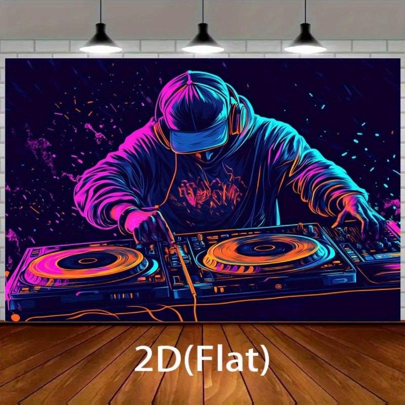 Large Synthetic Neon Mix Glow-in-the-Dark Polyester DJ Tapestry Backdrop - Non-Electric Luminous Mixing Console Design, Easy Setup Home Inspo Room Art for Parties, Photo Shoots (Purple, Blue, Pink, Orange, Black, Teal)