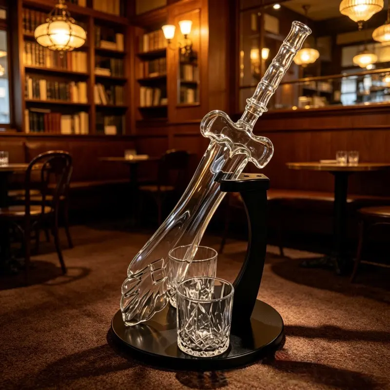 Sword Shaped Whiskey Decanter Set, 2 Cut Crystal Tumblers, Hand Blown Clear Glass, Medieval Bar Decor, Barware, Liquor Decanter Set, Unique Gift for Bourbon Lovers