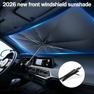 Car windshield sunshade |   Blocks heat and UV rays, easy-to-use interior accessories, roll-up design and black storage bag, suitable for most car models