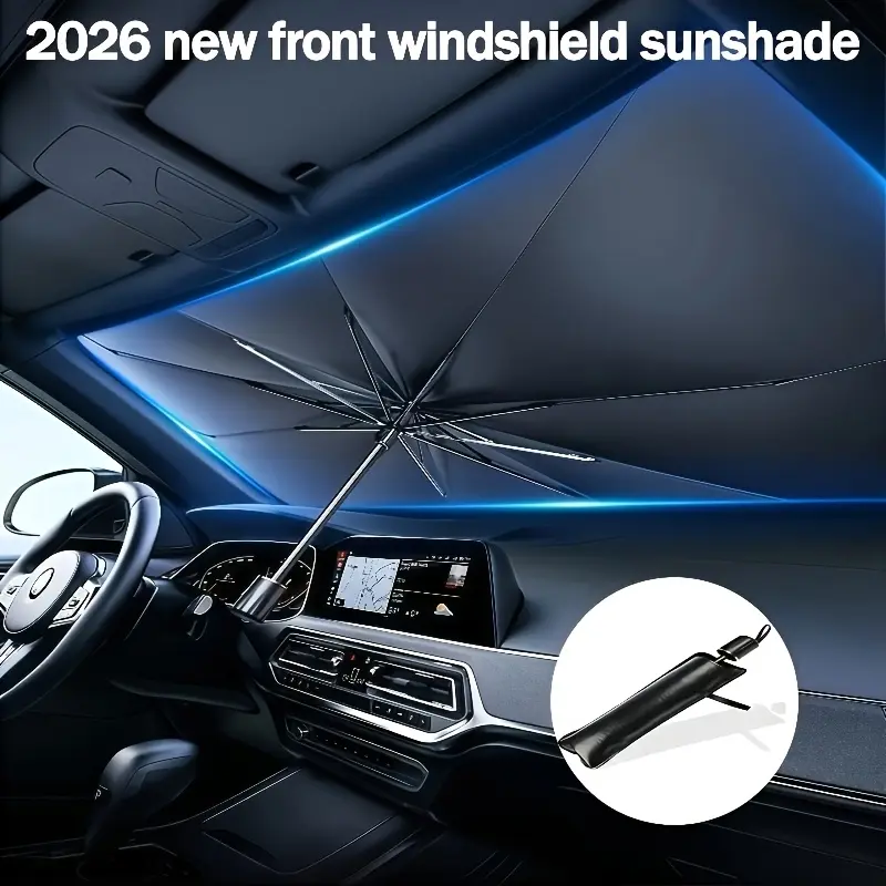 Car Windshield Sunshade - Exterior Sun Protection Accessory, Heat-Blocking, UV-Ray Shielding, Easy-to-Use, Roll-Up Design with Black Storage Bag, Fits Most Models