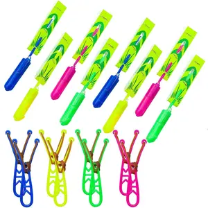 Slingshot Flying with LED Lights Glow The Dark Party, 12 Launchers + 12 LED Helicopters, Slingshot Amazing Arrow Helicopter Glow Supplies for Kids (24 Pieces)fidget toys