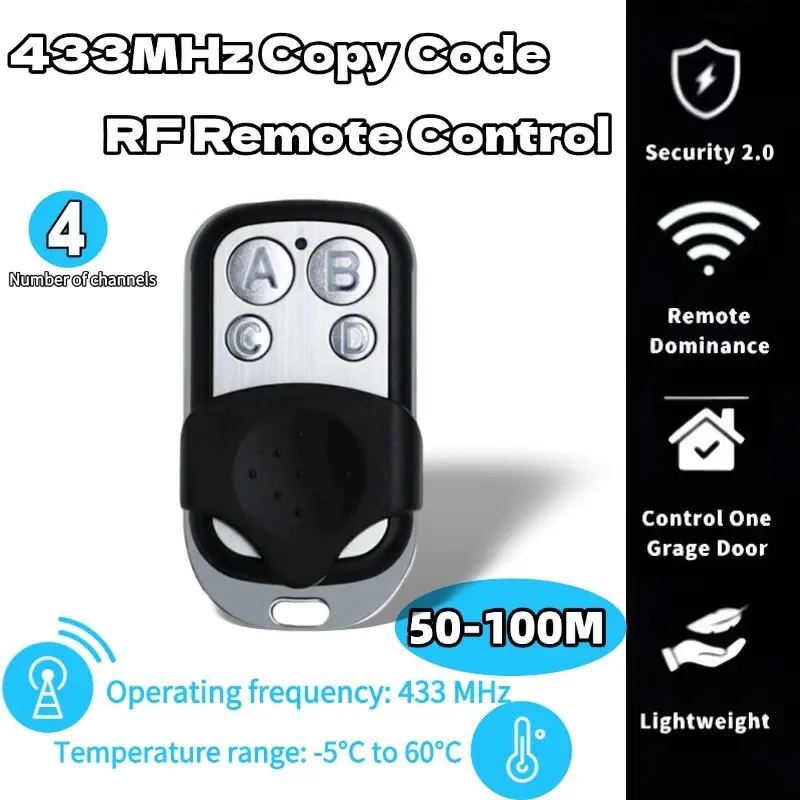 Universal Door Access Remote Control, 433mhz Wireless Four-Button Copy Garage Door Opener, Easy-To-Use Home Security Remote