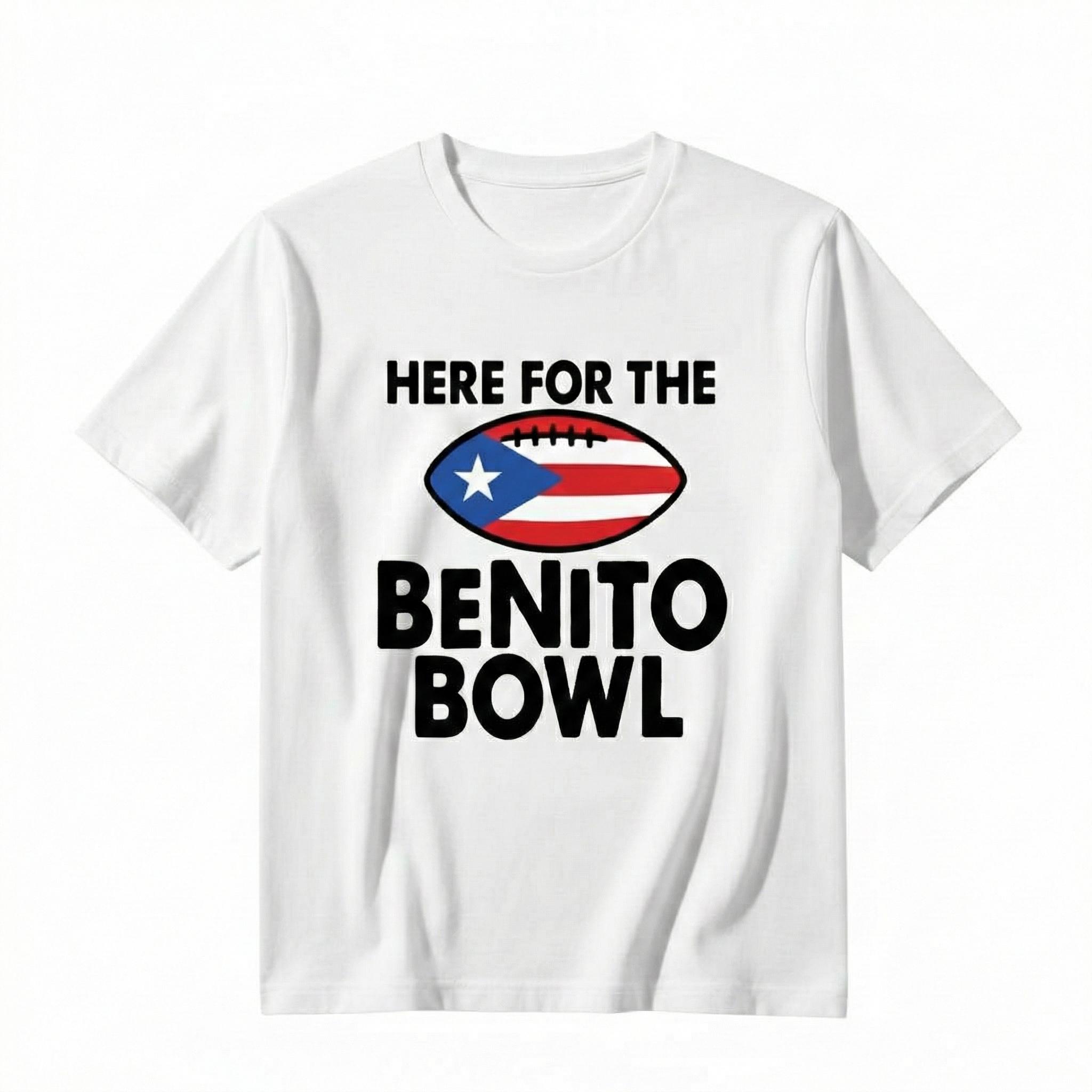 Cotton Here For The BENLlTO Bowl Tee Puerto Rico Flag Football Graphic Unisex T-shirt Summer Casual Round Neck Short Sleeves Black