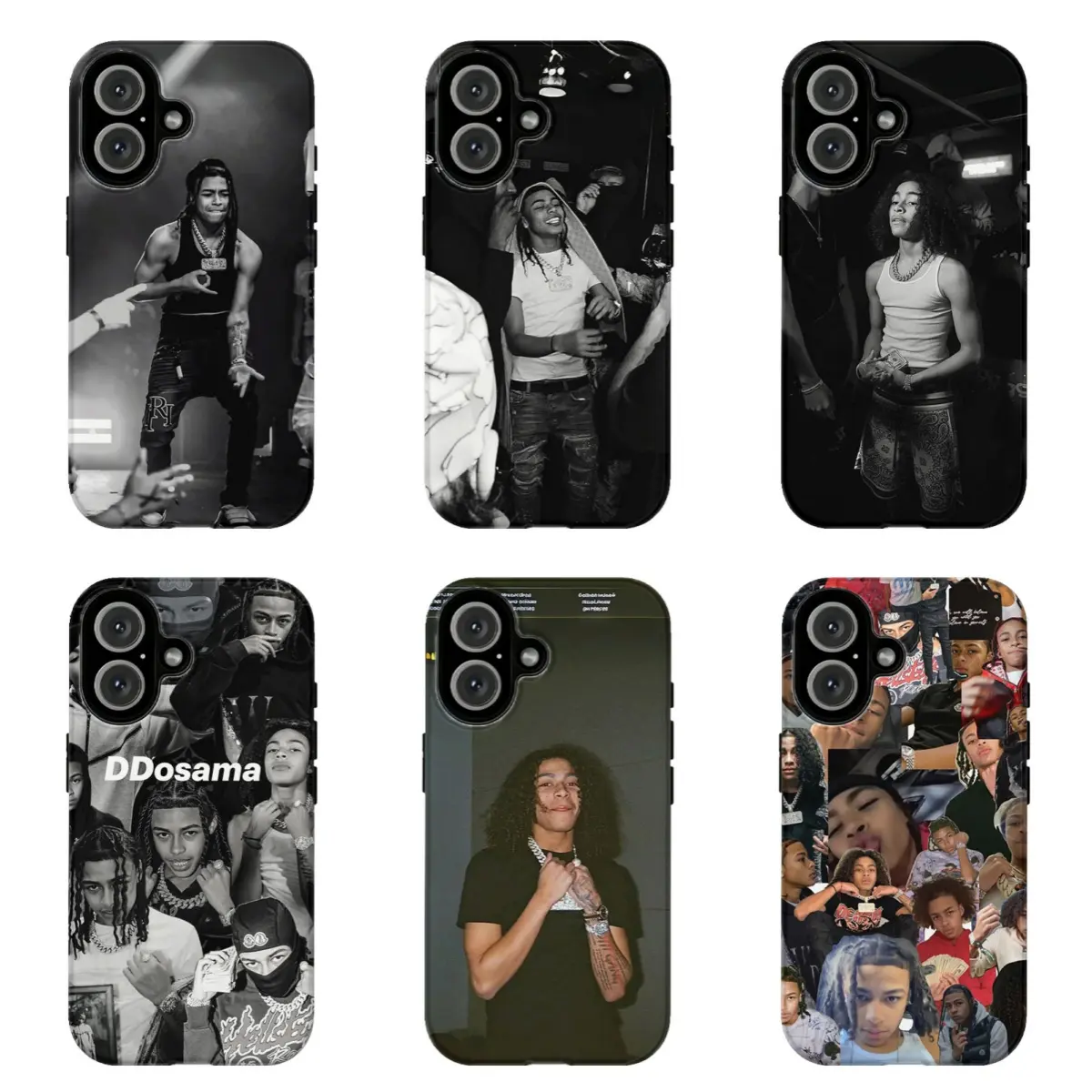 Dark Tone Urban Streetwear D-D 0sama Collage Phone Case Black White Vintage Rapper Photo Collage Print Shockproof Cover Compatible for iPhone 17 Promax 16 15 14 13 12 11 and for Samsung S22 S23 S24 S25 S26 Ultra Best Gift for Her Him