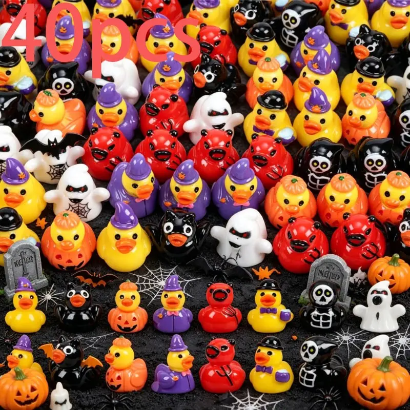 Halloween Mini Duck Set of 40, 8 Unique Styles Including Devil Pumpkin, Skull Spider, Resin Ducks, Perfect for Garden Decor, Miniature Landscape, DIY Party Gifts