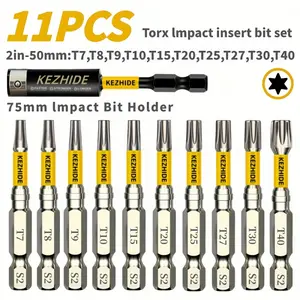 New S2 Steel Impact Screwdriver Bit Set 10/11 Piece with 50mm Standard 75mm Extension Bar Star Bits No Assembly Required