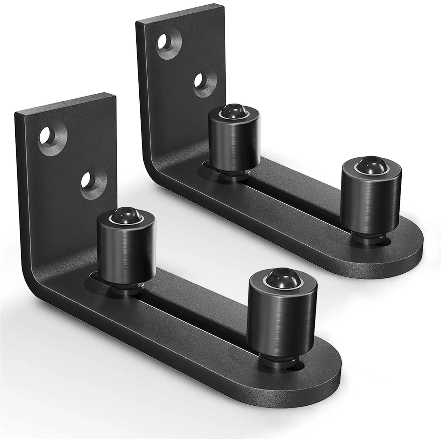 2-Pack Black Barn Door Floor Guide - Powder Coated Steel, Wall Mount System, 2 Assembly Setup Options, Adjustable Ball Bearings Rollers, Flush Flat Bottom Design, Flush Installation, Adjustable Rollers