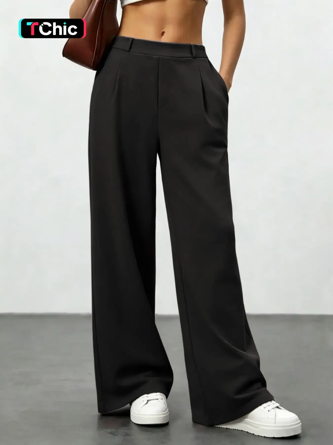 Women's Casual Basic Wide Leg Loose Solid Pants, Side Pockets, Elastic Stretchable Soft Knit Fabric, Comfortable Long Trousers for Daily Wear, Trendy Bottoms for Women, Casual Summer Bottoms