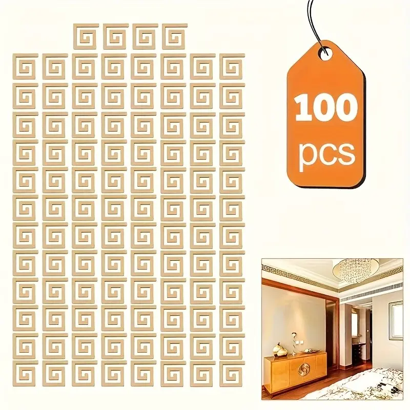 100pcs Acrylic Home Decor Stickers, Decorative Wall Sticker, Ceiling Wallpaper, Wall Background Decoration, 3D Threaded Trim, Baseboard, Mirror Wall Sticker