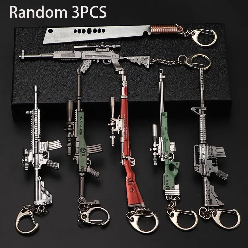 3-Piece Military Assault Rifle Keychain Set, Mini Metal Gun Model Keychains, Durable, Ideal Gift and Collectible, Ages 14+