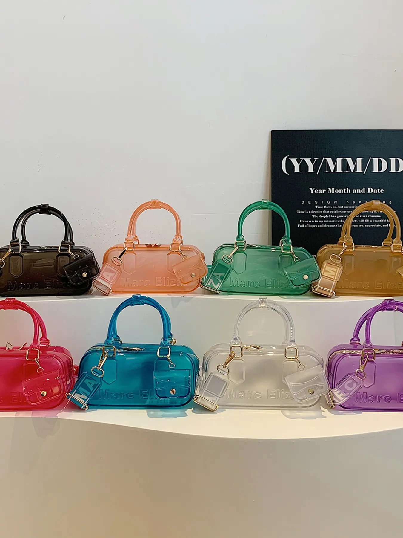 Transparent Jelly Messenger Bag, Wide Strap Crossbody Small Square Bag, Embossed Letter Design, Detachable Shoulder Strap, Multi-Functional Coin Pouch