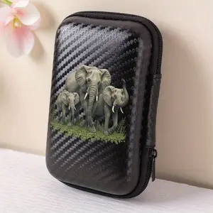 A beautiful and cute elephant family pattern storage box, essential for office and travel! EVA material earphone/data cable/charger storage box, compact design with mesh pockets, easy to organize charging cables