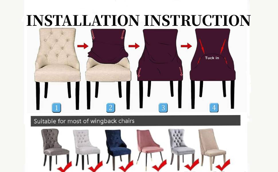 Wingback Chair Covers, Velvet Stretch Tufted Wingback Chair Cover Slipcover, Reusable Protector Arm Dining Chairfor Dining Room Banquet Home Decor, Machine Washable (White, Set of 4)