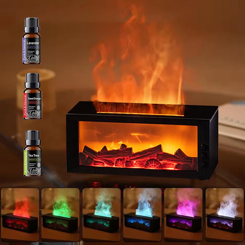 300ml Colorful Fireplace Flame Humidifier Aromatherapy Diffuser with Remote and Timer for Home and Office