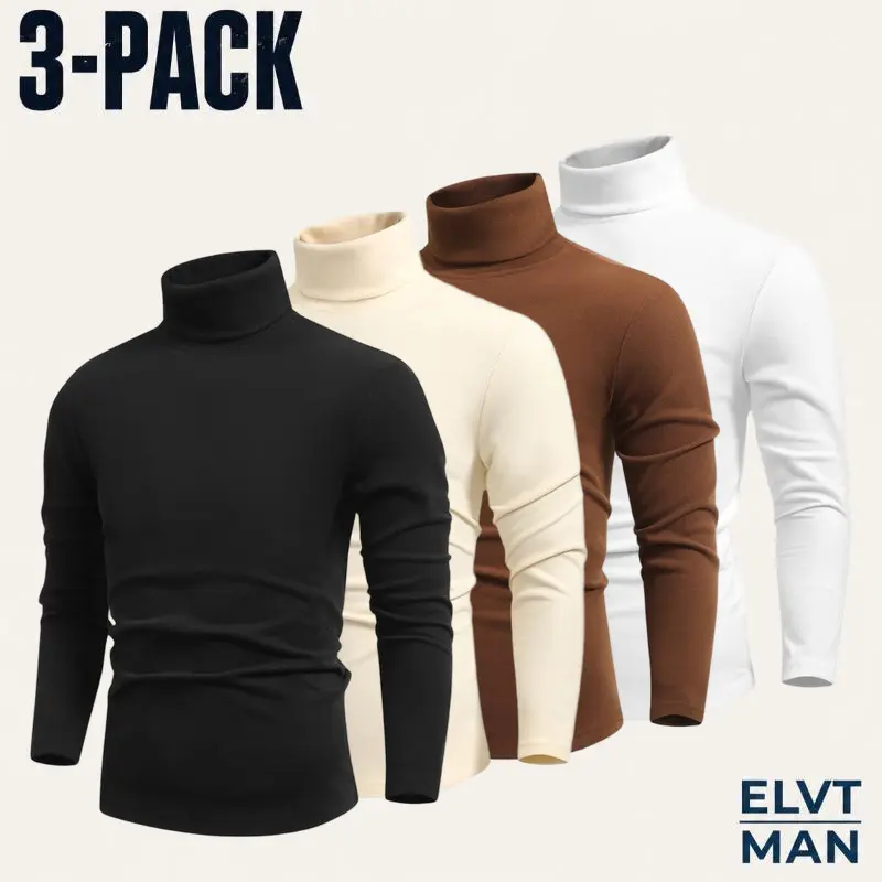 Men's Menswear  Solid Sweatshirt Medium-Length Longsleeve Turtlenecks, Basic Tops with Clean Look, Ribbed Finish, Easy Layering Relaxed Casual Streetwear for Work & Daily - W-18 Option 1
