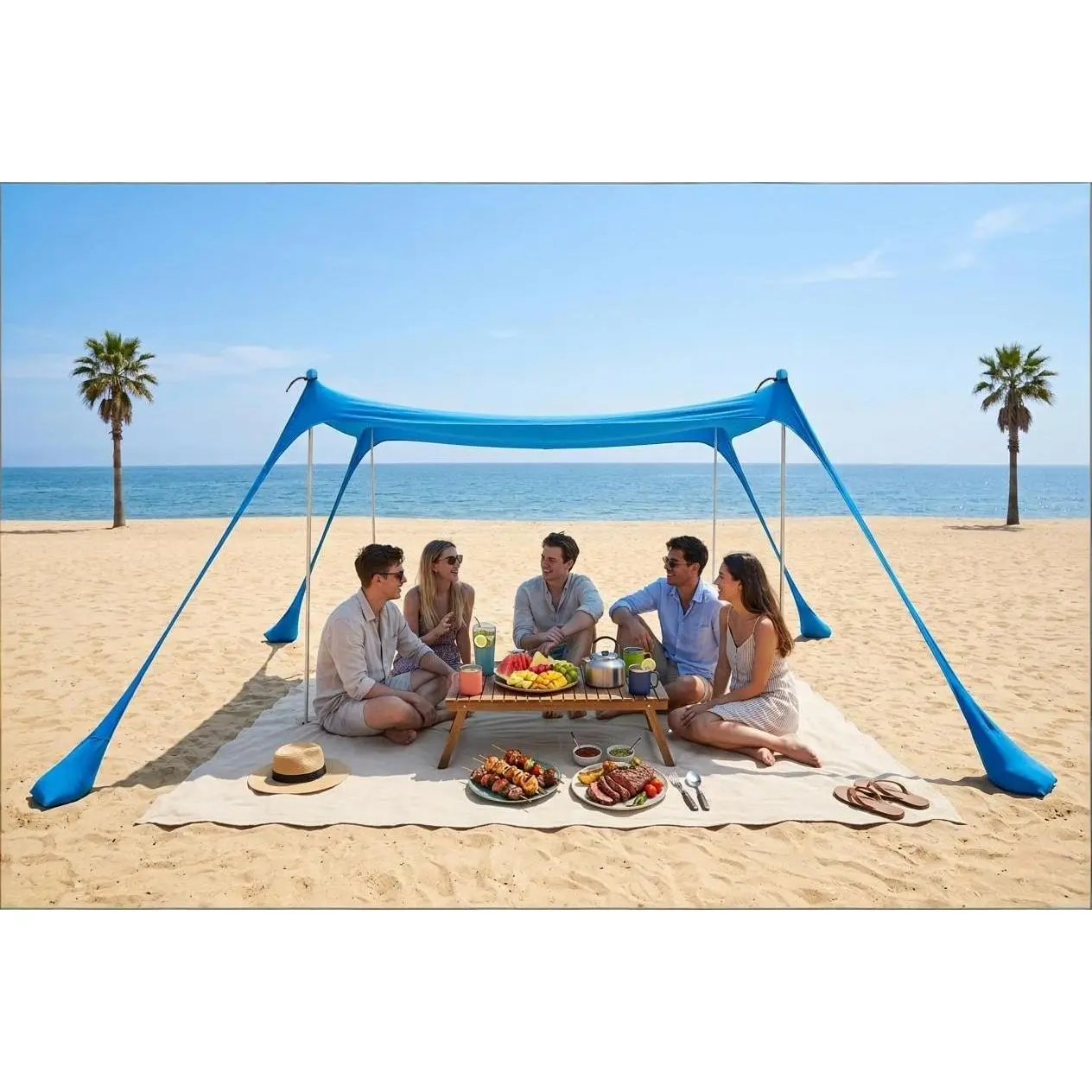 Beach Tent Shade Canopy UPF50+ Protection– 10x10 FT Pop-Up Sun Shelter with 4 Sturdy Poles & Sandbag Anchor for Wind Resistance, Easy Setup, Includes Accessories (Navy)