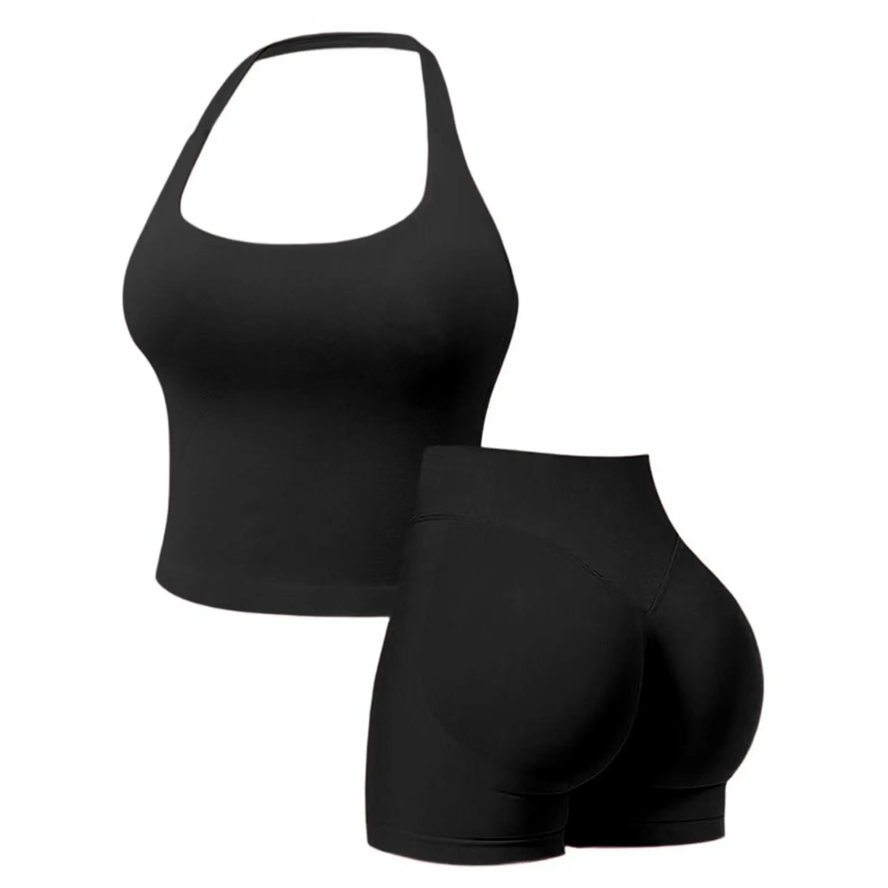 Women's Seamless Solid Halter Polka Dot Set Sports Tank Top - Open Back Sleeveless Camisole for Running, Yoga Workouts