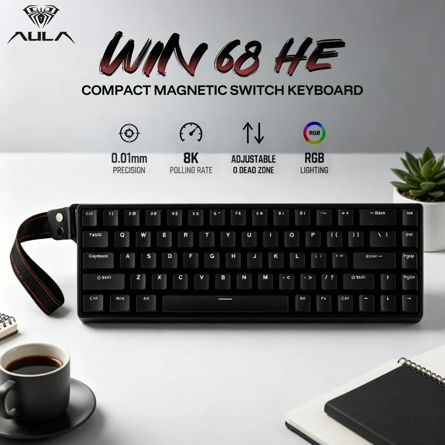 Aula Win68 He Magnetic Axis Gaming Keyboard, 68-Key Compact Layout, Type-C Wired, 8000hz Response Rate, RGB Lighting, Plug-And-Play, Gaming Computer Accessory