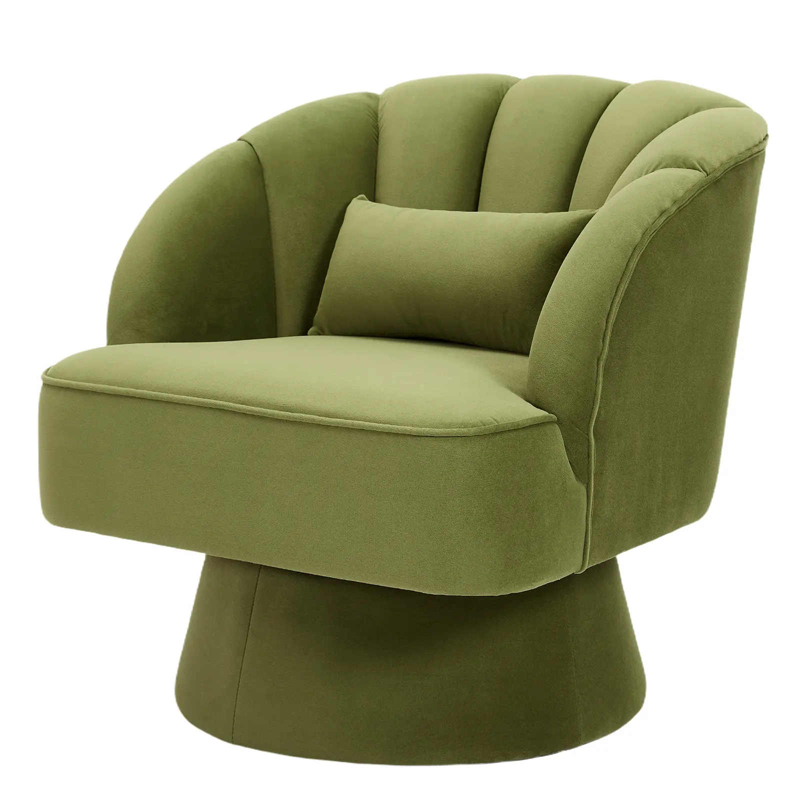 Modern Swivel Barrel Accent Chair – 360° Velvet Upholstered Armchair with Striped Backrest & Plush Padding for Living Room, Bedroom